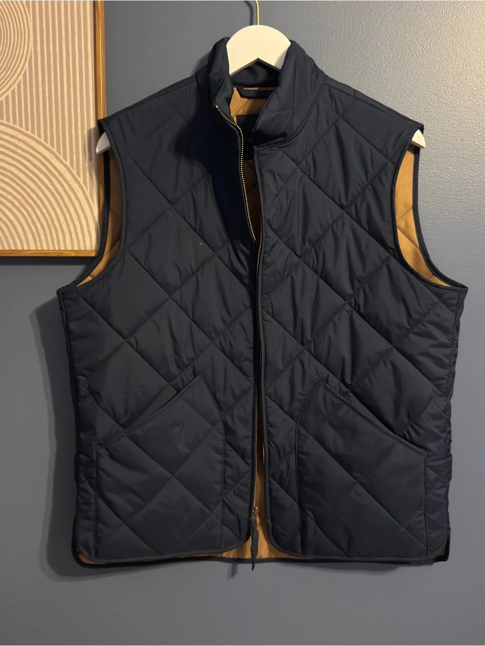 J.Crew Authentic Outerwear Quilted Zip Vest Navy Blue Khaki Men’s Medium